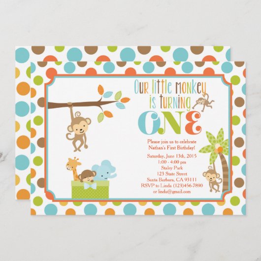 Little Monkey Oerwoud Animals eerste verjaardag ui Kaart (Voorkant / Achterkant)