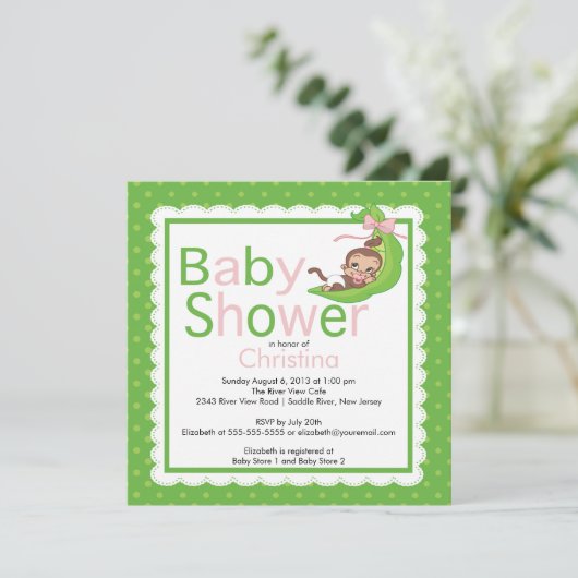 Little Monkey Pea Pod Baby Shower Invitations Kaart (Staand voorkant)
