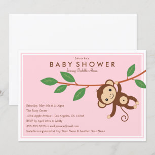 Little Monkey - Roze Baby shower uitnodigen Kaart