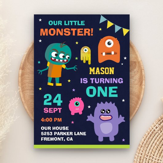 Little Monster 1er Anniversaire Fête Invitation
