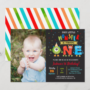 Little Monster 1st Birthday Party Invitations boy Kaart