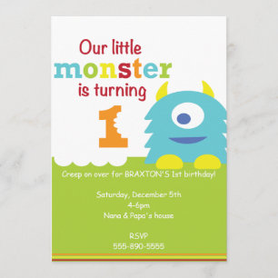 Little Monster 1st Birthday uitnodiging blauw groe