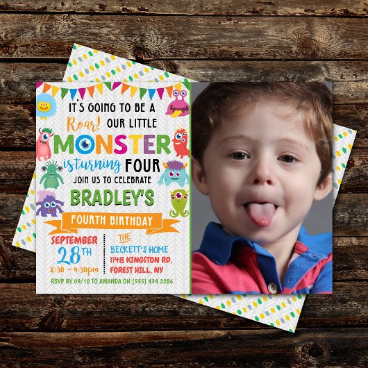 Little Monster 4th Birthday Foto Kaart