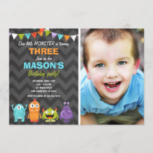 Little Monster Birthday Party Invitation Chalk Kaart