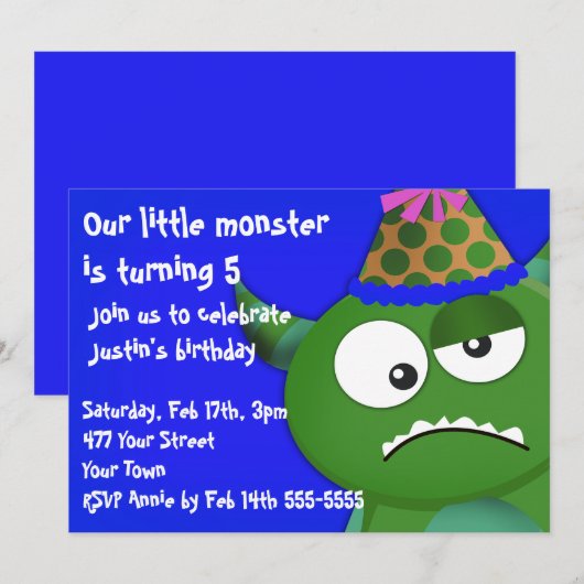 Little Monster Birthday Party Kaart (Voorkant / Achterkant)