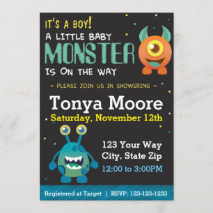 Little Monster Blue Baby shower Kaart