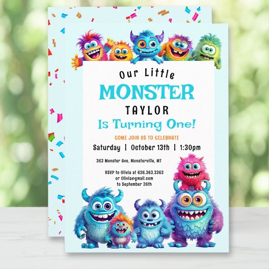 Little Monster Boy 1er Anniversaire Invitation