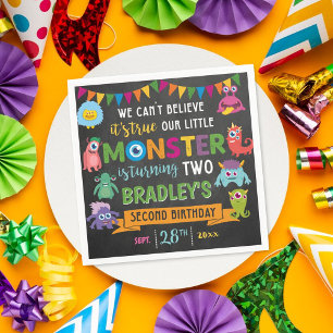 Little Monster Chalkboard 2e verjaardagsfeestje Servet
