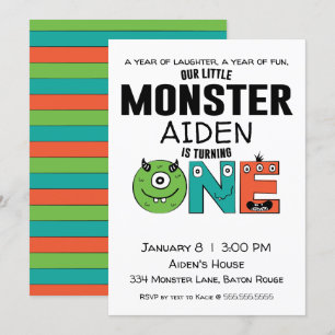 Little Monster First Birthday Invitation Kaart