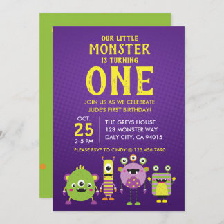Little Monster First Birthday Party Invitation Kaart
