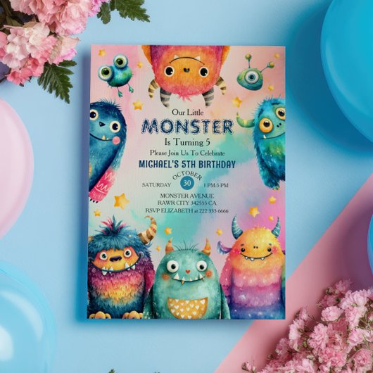 Little Monster Mash Kleurrijke Kids Verjaardagsfee Kaart