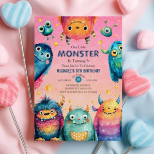 Little Monster Mash Whimsical Kids Verjaardagsfees Kaart
