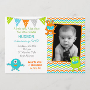 Little Monster Photo Birthday Invitations Kaart