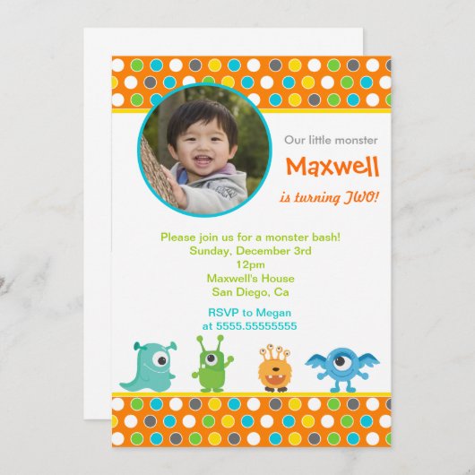 Little Monster Photo Birthday Party Invitations Kaart (Voorkant / Achterkant)