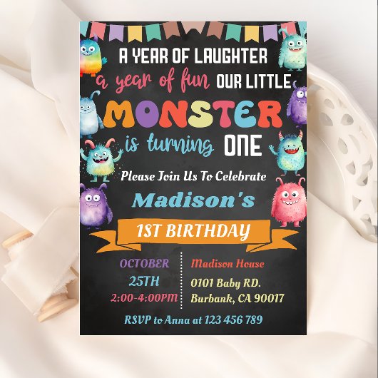 Little Monster Thema 1e verjaardagsfeestje Kaart