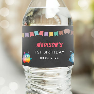Little Monster thema verjaardagsfeestje Waterfles Etiket