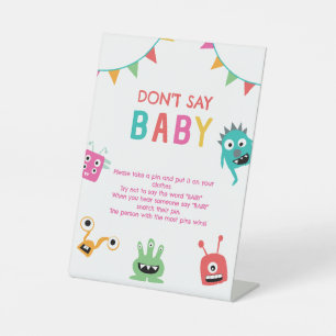 Little Monsters Baby Shower Niet Zeggen Baby Spel Reclamebord Met Voetstuk