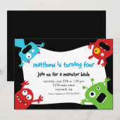 Little Monsters Birthday Invitation Kaart (Voorkant / Achterkant)