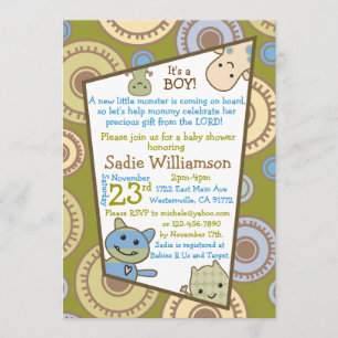 Little Monsters Christelijk Baby shower Invitation Kaart