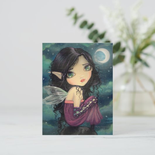 Little Moon Gothic Big-Eye Fairy Art Briefkaart (Staand voorkant)