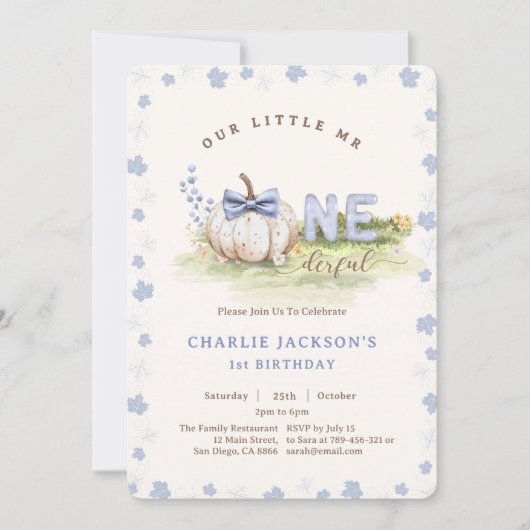 Little Mr Onederful Bow Stropdas Pompoen 1e Verjaa Kaart (Voorkant)