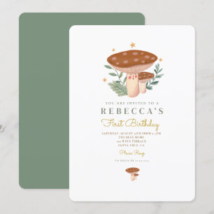 Little Mushroom First Birthday Invitation Kaart