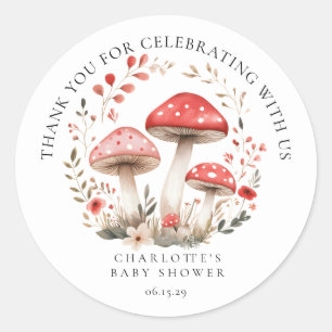 Little Mushroom Wildflowers Baby shower Bedankt Ronde Sticker