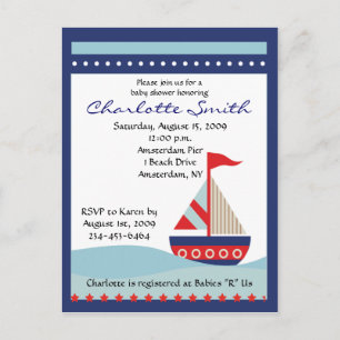 Little Navy Blue Sail Boat Baby shower Invitation Uitnodiging Briefkaart