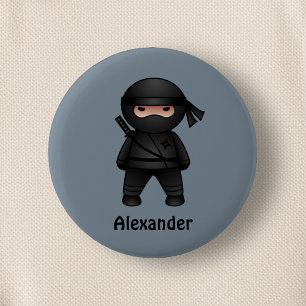 Little Ninja Warrior on Grey Ronde Button 5,7 Cm