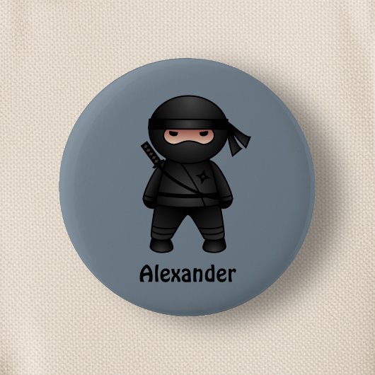 Little Ninja Warrior on Grey Ronde Button 5,7 Cm