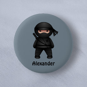Little Ninja Warrior on Grey Ronde Button 5,7 Cm