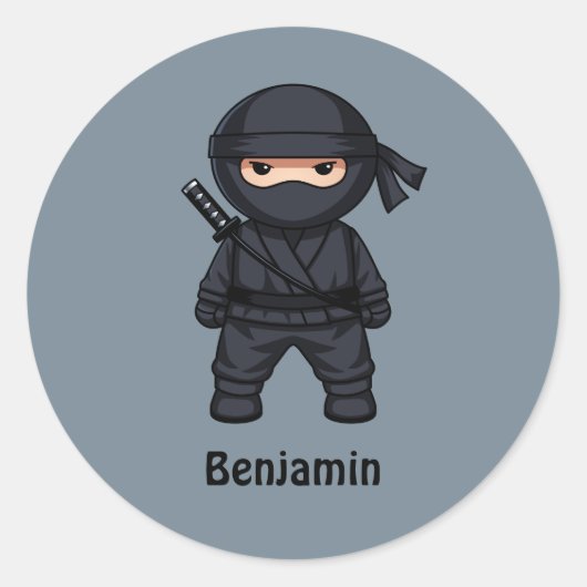 Little Ninja Warrior on Grey Ronde Sticker (Voorkant)