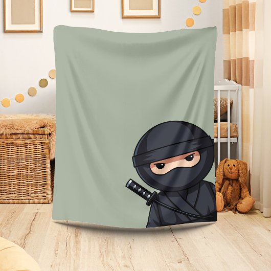 Little Ninja Warrior on Sage Green Fleece Deken