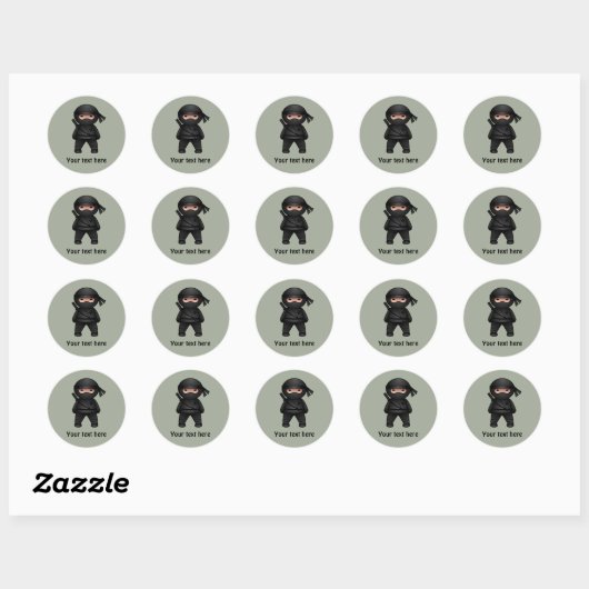 Little Ninja Warrior on Sage Green Ronde Sticker (Vel)