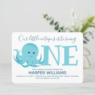 Little Octopus Turing One Animal First Birthday Kaart