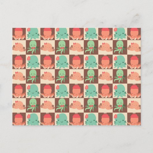 Little Octopuses Checkered Pattern Briefkaart (Voorkant)