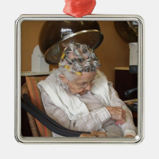 LIttle Old Lady slapen onder de luchtdroger Metalen Ornament