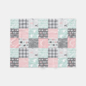 Little One Patchwork Deer - roze, munt en grijs Fleece Deken (Voorkant (Horizontaal))