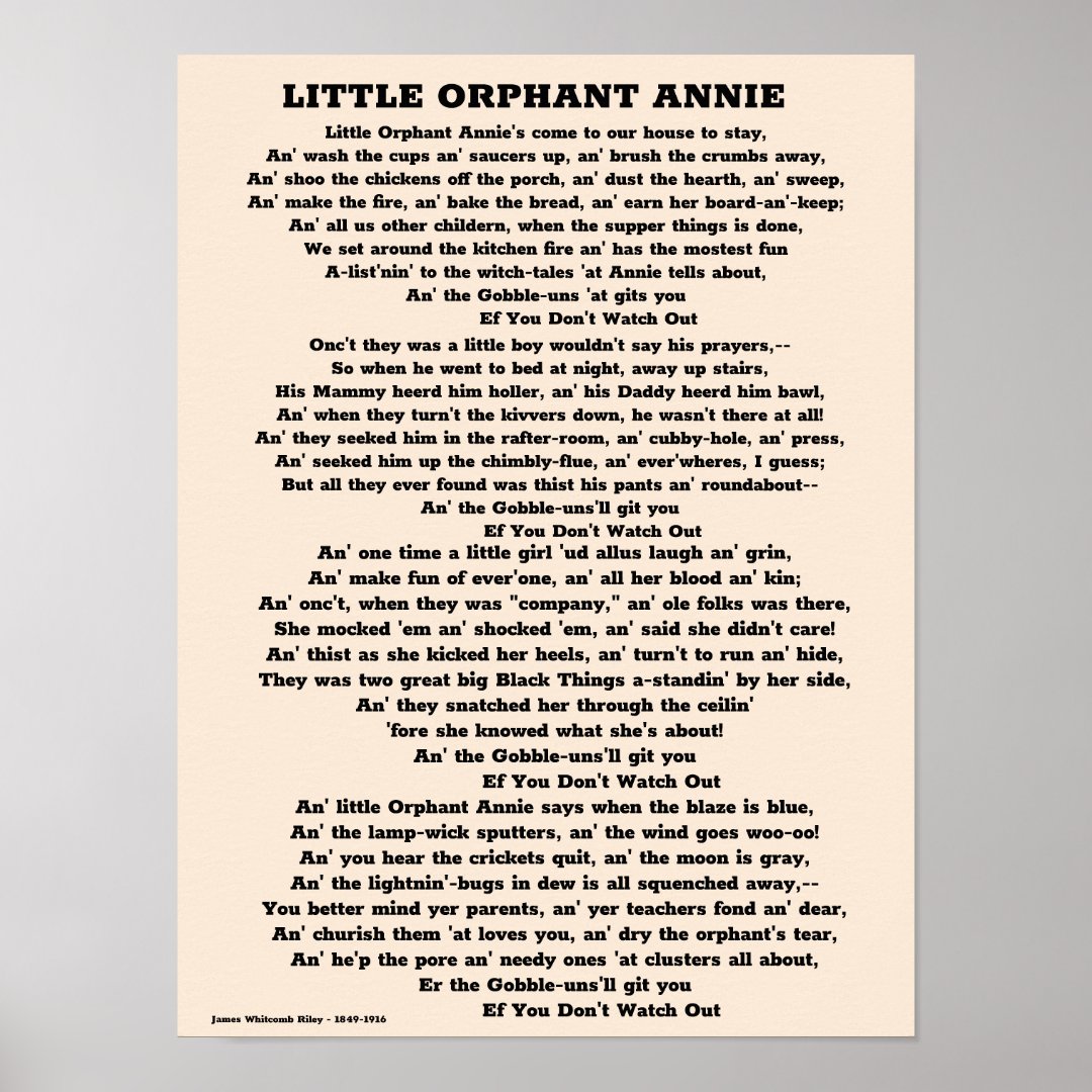 LITTLE ORPHANT ANNIE POEM POSTER | Zazzle.be