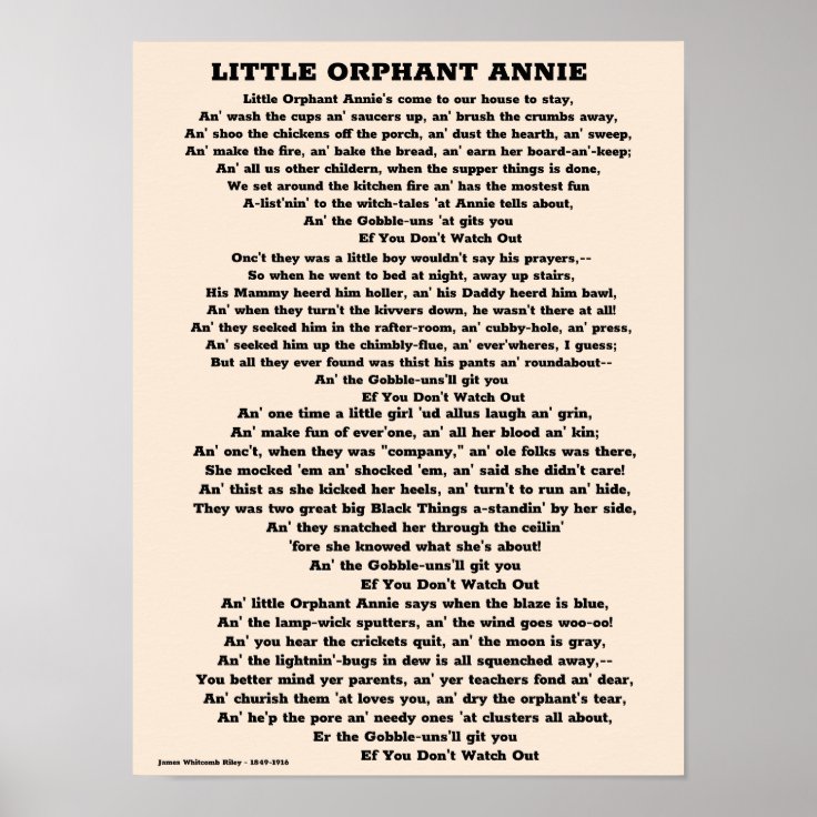 LITTLE ORPHANT ANNIE POEM POSTER Zazzle be little-orphant-annie-poem-poster-zazzle-be