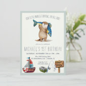 Little Otter Pêche 1er Anniversaire Invitation (Debout devant)