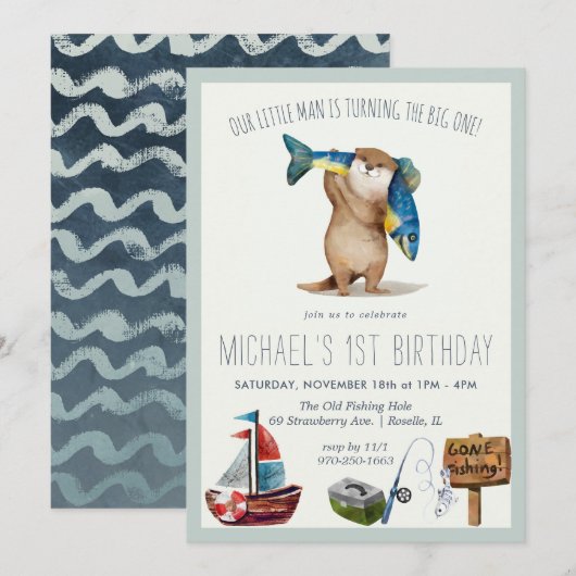 Little Otter Vist eerste verjaardag Kaart (Voorkant / Achterkant)