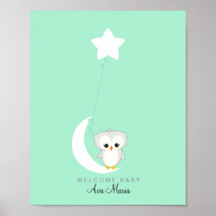 Little Owl   Afdrukken gastboek Baby shower Poster