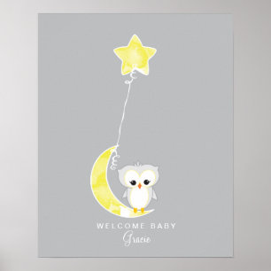 Little Owl   Afdrukken gastboek Baby shower Poster