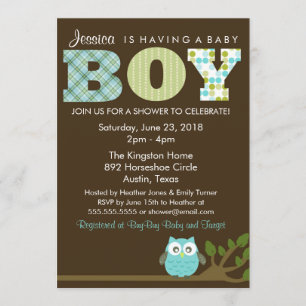 Little Owl Baby Boy Shower Invitation, Pattern Kaart
