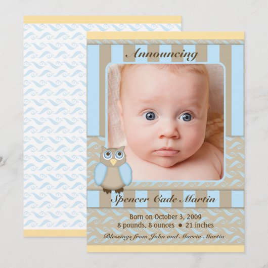 Little Owl Birth Announement Aankondiging (Voorkant / Achterkant)