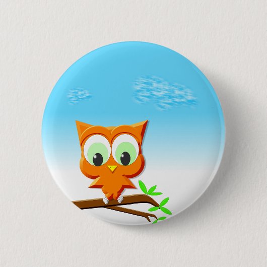 Little Owl op een Branch Ronde Button 5,7 Cm (Voorkant)