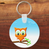 Little Owl op een Branch Sleutelhanger (Voorkant)