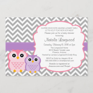 Little Owls Baby shower Invitation, girl Kaart