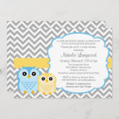 Little Owls Baby shower Invitation, jongen Kaart (Voorkant / Achterkant)